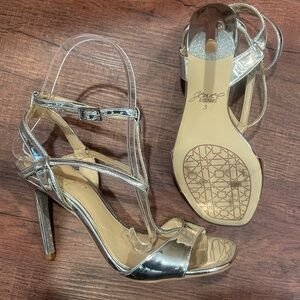 WORN ONCE LAST CHANCE Badgley Mischka Silver Double Ankle Strap Heels